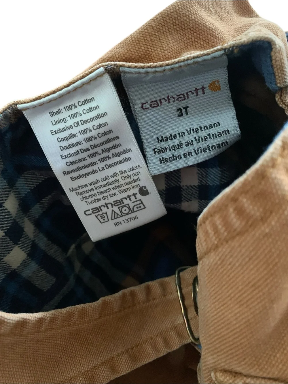 Vintage Carhartt Duck Double Knee Lined Bib Overalls – Toddler Size 3T - Picture 9 of 9